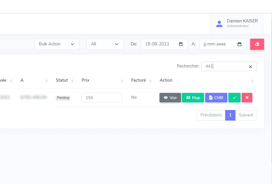 Vue pour les chauffeurs